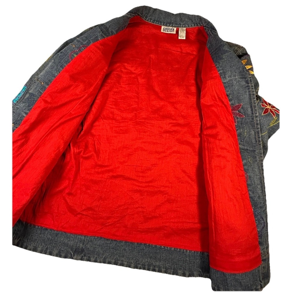 Women's Chico's‎ Design Y2K sz 1 Denim Floral Embroidered Jean Jacket Vtg Med - Picture 4 of 14